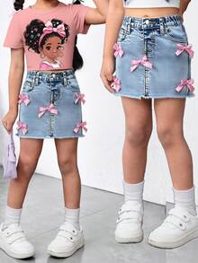 SHEIN Y2K风格可爱粉色蝴蝶结/蓝色牛仔短裙，适合春夏休闲度假、乡村波西米亚风、海滩、西部街头风穿搭 - 藍色 - 查看 8