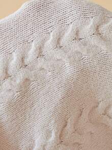 Ritzy Row 女士杏色圆领柳树图案灯笼袖羊毛混纺针织套头毛衣 - 杏色 - 查看 7