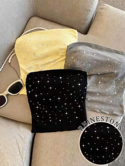 Resyla Women's Y2K Rhinestone Embellished Casual Tube Top
