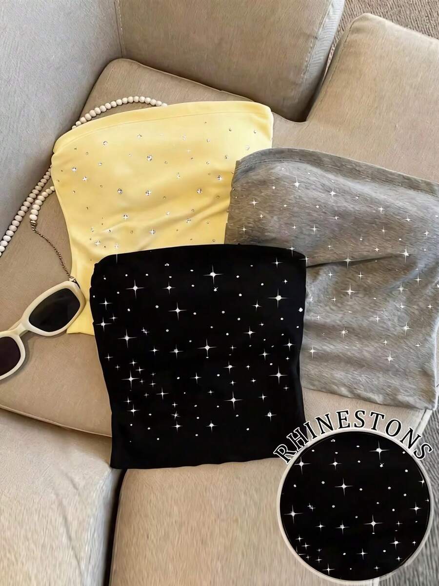 Resyla Women's Y2K Rhinestone Embellished Casual Tube Top - Multicolor - View 1