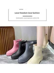 新款雨鞋/鞋套，防滑耐磨橡胶雨靴，短筒男女成人防水鞋，时尚厨房靴夏季降温，沙滩，旅行 - 彩色 - 查看 7