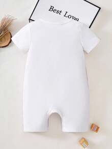 Ramadan Baby Boy Comfortable Short Sleeve Romper, Suitable For Parties And Gatherings, Moon Lantern 1st Birthday Pattern, Lightweight And Comfortable For Spring/Summer, Fashionable Casual Wear For Spring/Summer, Street Style, Outdoor Picnics, Festivals, Gifts - White - View 2