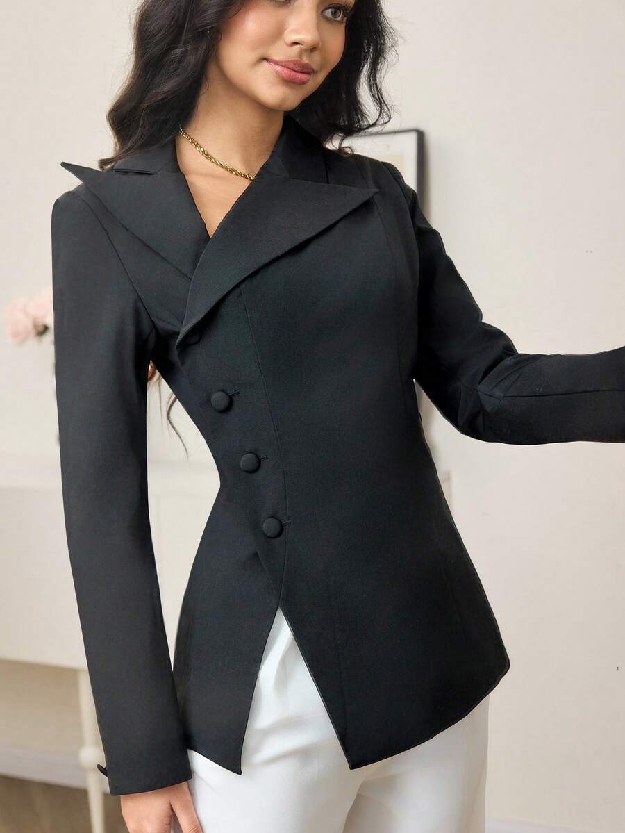 Modelyn Women's Solid Color Minimalist Casual Long Sleeve Blazer Black Blazer Women Suit Jacket For Women Black Jacket Women Dress Jacket Black Suit Women - Black - View 1