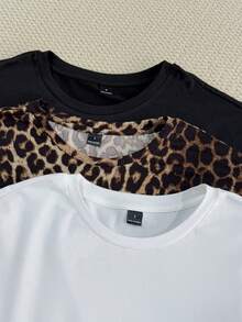 SHEIN LUNE 3pcs/Set Women Casual Round Neck Drop Shoulder Short T-Shirts, Suitable For Spring/Summer Casual Tops Women Summer Short Sleeve Tops Carnival - Multicolor - View 5