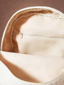 We Bare Bears X SHEIN Mochila de moda para damas, dulce y linda, con patrón de peluche bordado - Blanco - Ver 4