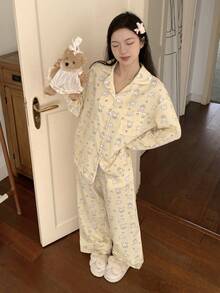 DAZY 可爱兔子印花女士睡衣套装