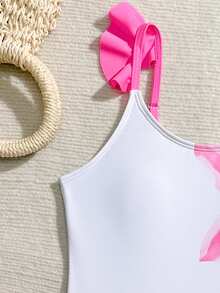 SHEIN Bộ đồ bơi liền thân in hoa cho bé gái 8-12 tuổi, có váy và dây đeo vai thắt nơ dễ thương, thích hợp cho các bé gái tuổi teen đi biển, nghỉ mát, spa. - Nhiều màu - Xem 3