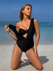 Swim Basics Best Selling Beachside Resort Black Bandeau 2pcs Slim-Fitting Swimsuit For Summer Beach Vacation - Black - View 5