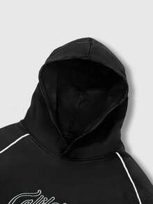 ROMWE MEN Prep Áo hoodie nam dáng rộng, ấm áp, in chữ, thích hợp cho mùa thu. - màu đen - Xem 3