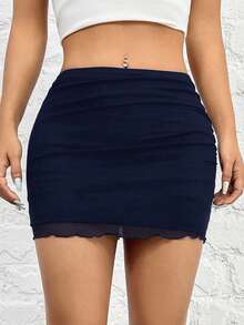 SHEIN EZwear 海军蓝针织网眼女裙 - 藏蓝色 - 查看 3