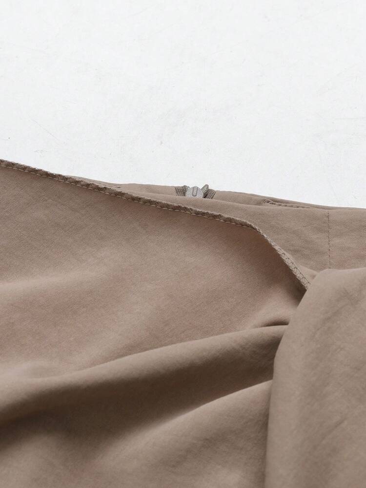 Qadelle Women's Wrap Long Sleeve Top And Tie-Waist Skirt Elegant 2 Pieces Set - Khaki - View 4