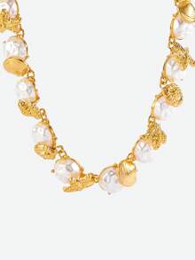 Opalesca 1 pieza Collar elegante y de moda para mujer con perla irregular en forma de estrella de mar y concha - Dorado - Ver 4