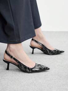 CUCCOO BIZCHIC 女士尖头搭扣设计时尚高跟鞋，适合日常穿着 - 黑色 - 查看 4