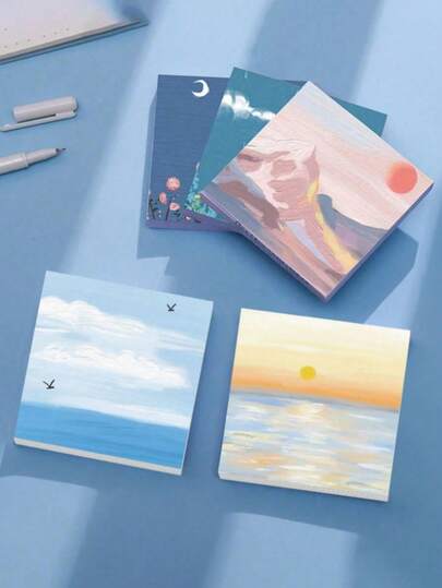 90PCS (3 Books) Cute Landscape, Character, Flower Creative Square Sticky Notes, Reminder Message Labels, Self-Adhesive Notes - Suitable For School, Office And Home Reminders, Small Gifts, School Supplies, Back To School