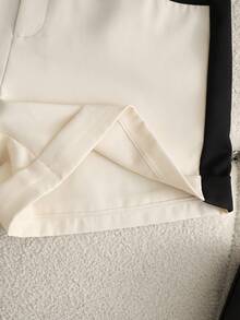 Franclia Elegant Women's High Waist Shorts With Belt,White And Black Color Block Patchwork,Wide Leg Casual Summer Shorts For Brunch,Business Office - Apricot - View 6