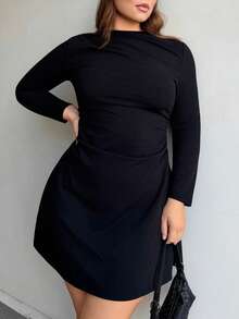 Nezia Cruz Vestido mini de mujer con mangas cortas o largas, elástico, con volantes, de línea A, elegante, minimalista, delicado, romántico, para uso diario, boda, fiesta, festival de música, vacaciones, talla grande, para primavera/otoño - Negro - Ver 3