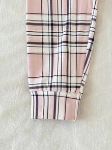 2 件套女式休闲可爱熊印花上衣和经典格子紧身裤舒适家居服套装 - 彩色 - 查看 7