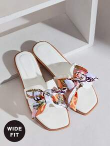 SHUZIA 女士宽楦优雅缎带装饰平底凉鞋 - 白色 - 查看 5