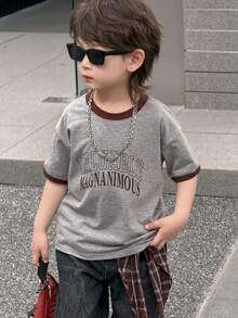Dazy Kids Young Boy Round Neck Letter Print Casual Versatile Daily Wear Short Sleeve T-Shirt Spring - Grey - View 3