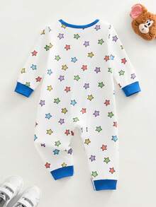 TOM & JERRY X SHEIN 男婴休闲可爱星星卡通图案长袖连体衣