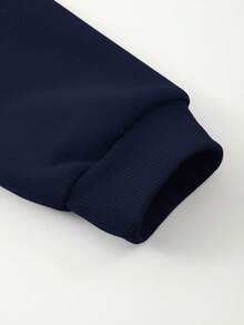 男士心形线条印花连帽衫，长袖带口袋，秋冬季休闲套头卫衣，适合作为礼物 - 藏蓝色 - 查看 4