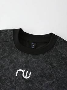 ROMWE MEN Essentials 男士做旧宽松短袖T恤，复古街头风 - 黑色 - 查看 2