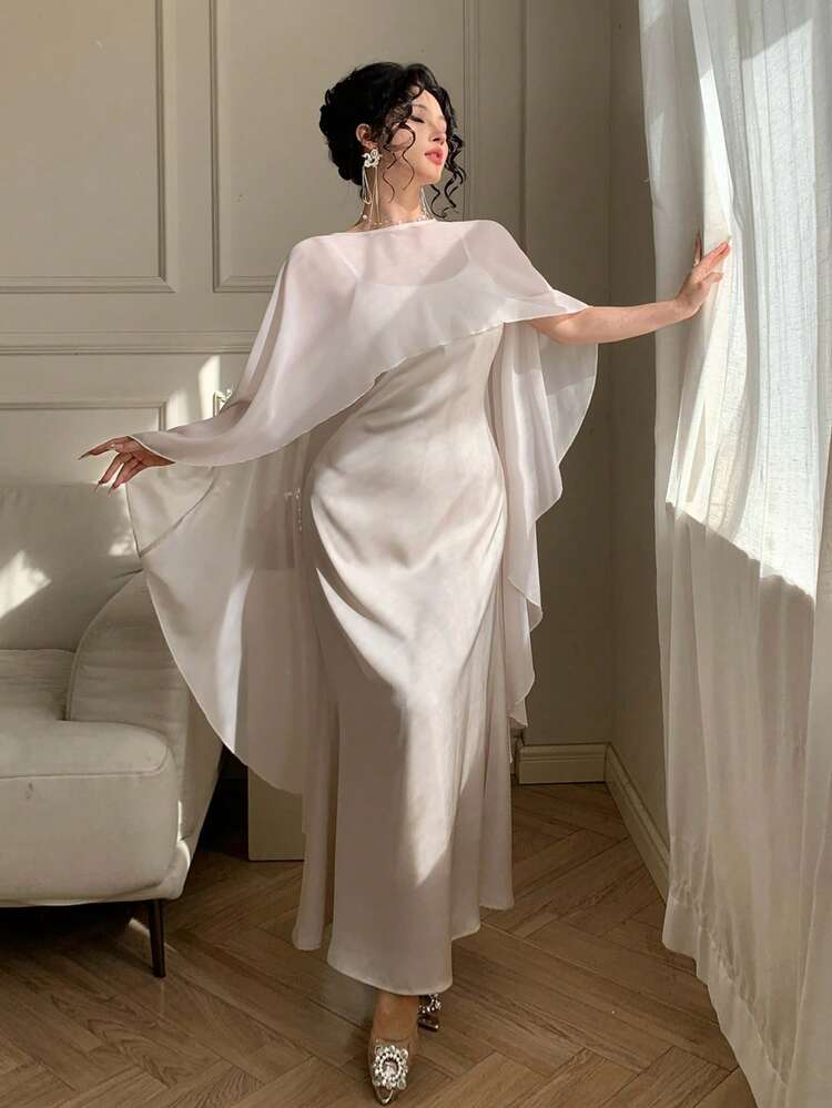 Women's Elegant Solid Color Sleeveless Dress With Irregular Cover Up, 2 Pieces Set, Spring/Summer