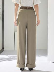 Heiryn Women's Casual Pleated Slant Pocket Straight Leg Pants - Blue - View 3