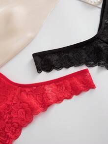 SHEIN 10条装女士蕾丝丁字裤，优雅舒适，黑红组合 - 彩色 - 查看 7