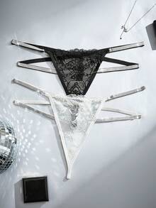 Spicy Aura 2pcs Lace & Rhinestone Tie-Up Criss-Cross Sexy Panties - Multicolor - View 3