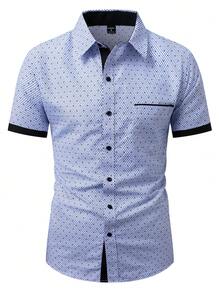 Manfinity Mode 男士全印花纽扣前开襟休闲商务短袖衬衫 - 彩色 - 查看 3