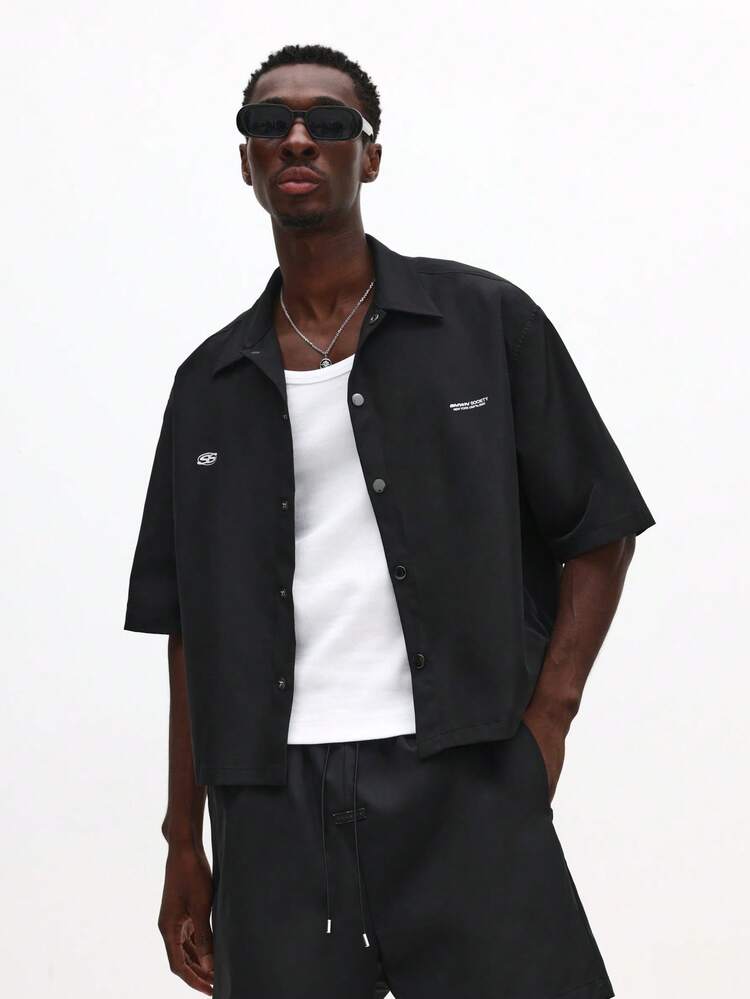 Button Front Graphic Shirt With Short Sleeves