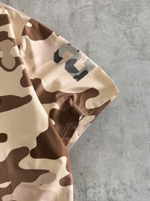 AXEPEAK Men's Casual Camo Numeric & Letter Print Short Sleeve T-Shirt,Summer Streetwear Brown Khaki Beige Graphic Tee Camo Jersey Shirt For City Break - Multicolor - View 5