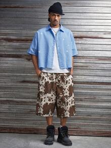 AXEPEAK 男士夏季休闲时尚街头奶牛印花宽松阔腿短裤 - 彩色 - 查看 6