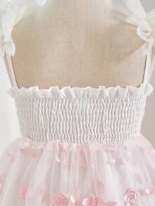 Souflis Summer Toddler Girls 4-7 Years Old 3D Flower One-Shoulder Strap Dress, Kids Pink Gradient Tulle Cake Dress, Foreign Trade Children's Clothing - Pink - View 6