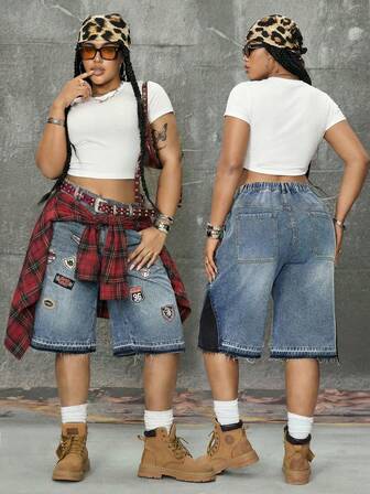 Street Life Plus Size Vintage Washed Ripped Street Style Cropped Jeans