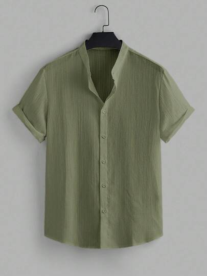 VIVINTIMO Men's Solid Color Minimalist Casual Short Sleeve Shirt