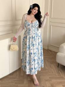 Vibekara Đầm hoa thanh lịch dành cho nữ cỡ lớn, kèm khăn choàng rời, trang phục đi nghỉ mát. - Nhiều màu - Xem 7
