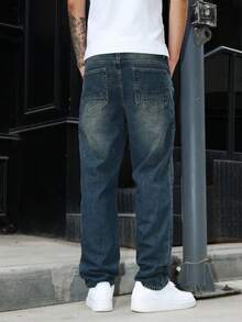 Manfinity Homme Quần jeans nam dáng suông rộng, màu xanh nhạt cổ điển - Rửa trung bình - Xem 2