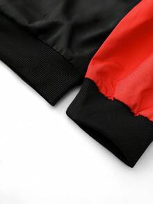 ROMWE MEN Street Life Men's Casual Contrast Color Patchwork Letter Print Jacket, Autumn - Multicolor - View 3