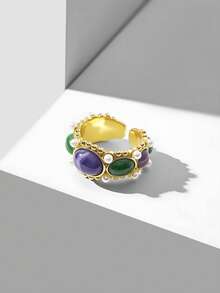 MOTF PREMIUM NHẪN ĐƠN NGỌC TRAI GIẢ CỔ ĐIỂN, SANG TRỌNG, THIẾT KẾ ĐỘC ĐÁO, PHONG CÁCH RETRO PHÁP - Vàng - Xem 9