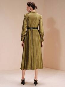 Arave New Cinched Waist V-Neck Mid-Length Dress For Women - Green - View 3