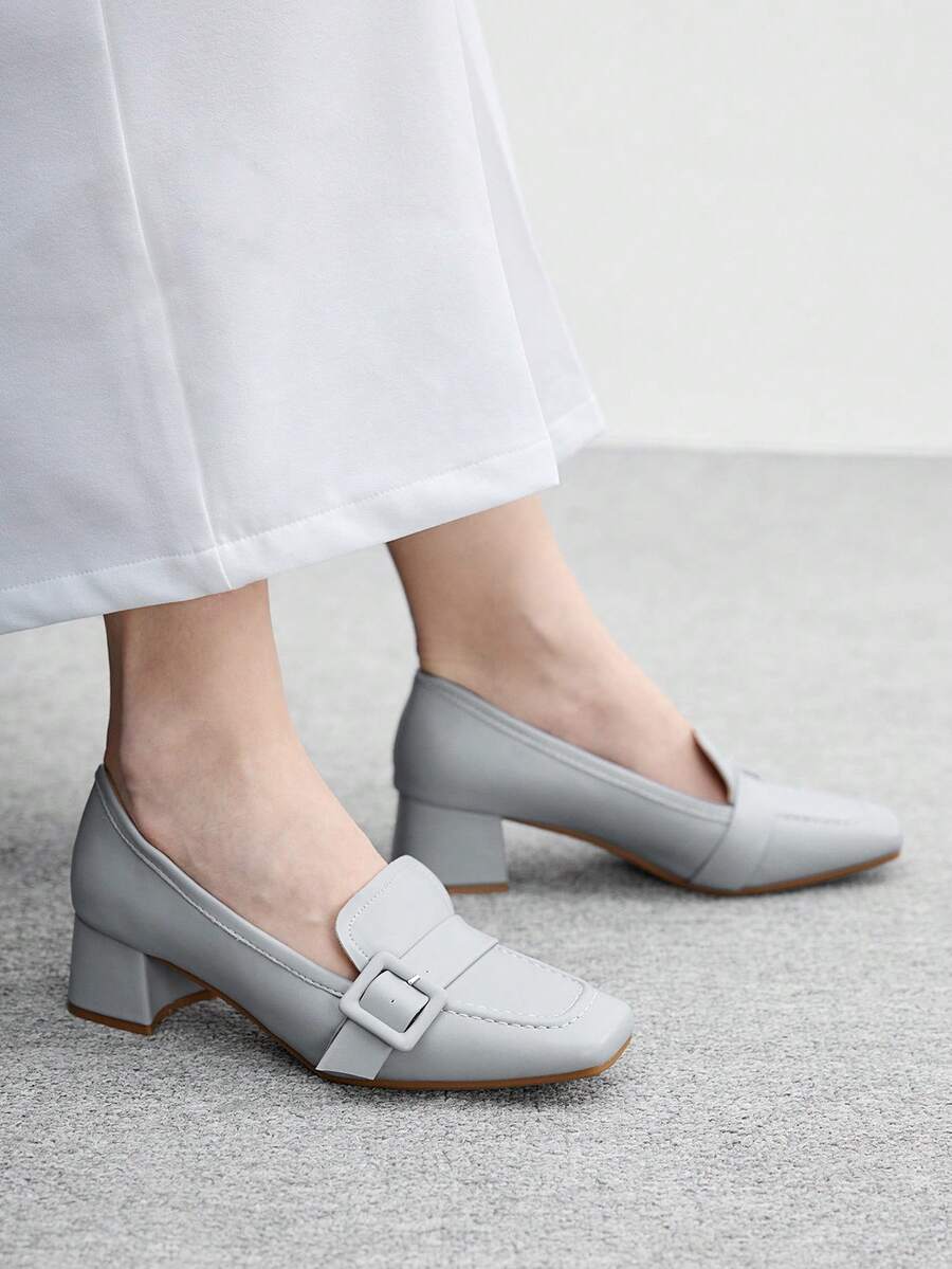 CUCCOO BIZCHIC Spring And Autumn Fashion Square Toe Heel Shoes Women's Korean Version Buckle Sleeve Casual Shoes Women's One Pedal Mary Jane Women's Shoes Valentine's Day - Blue - View 1