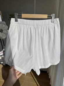 Comfortcana Quần short cỡ lớn, chất liệu cotton lanh, kiểu dáng thường ngày và mặc nhà, có dây rút trang trí và khóa kéo. - trắng - Xem 2