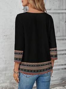 EMERY ROSE Women's Shirt Summers For Women Vacations Woman Going Out Top Women Country Concert Cute Summer Top Going Outs Country Women Going Out Top Bohemian Top Boho Top For Women Women Long Sleeve Top Quarter Sleeve Top, Casual - Black - View 2