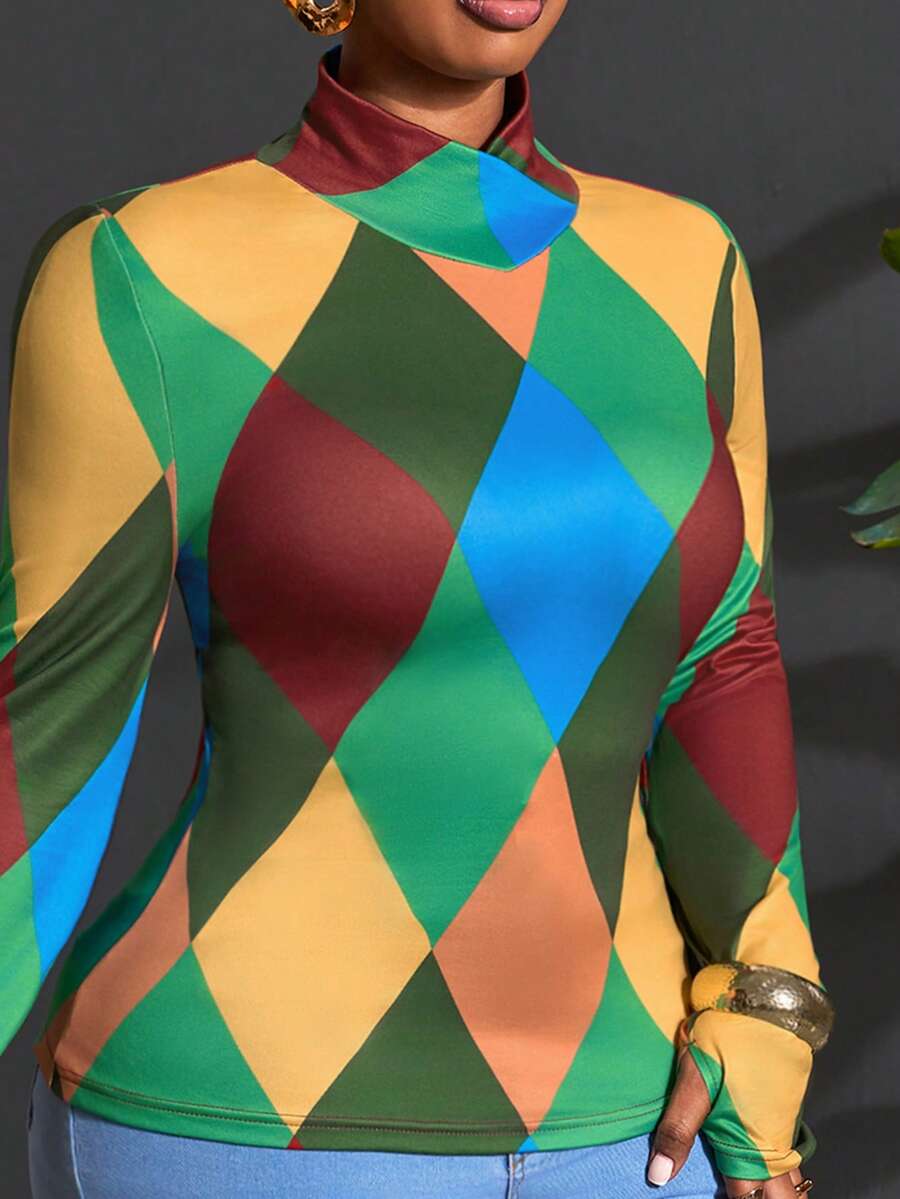 Slaydiva 2026 New Spring Women's Cross Neck Printed Long Sleeve Slim Fit Blouse - Multicolor - View 1