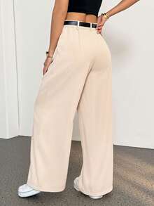 SHEIN PETITE Women's Exaggerated Flare Lace Sheer Long Pants,Fall - Beige - View 3