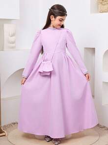 SHEIN Vestido Abaya tradicional árabe para meninas pré-adolescentes, com mangas compridas e cintura marcada, ideal para festas temáticas do Oriente Médio. - Roxa - Ver 6