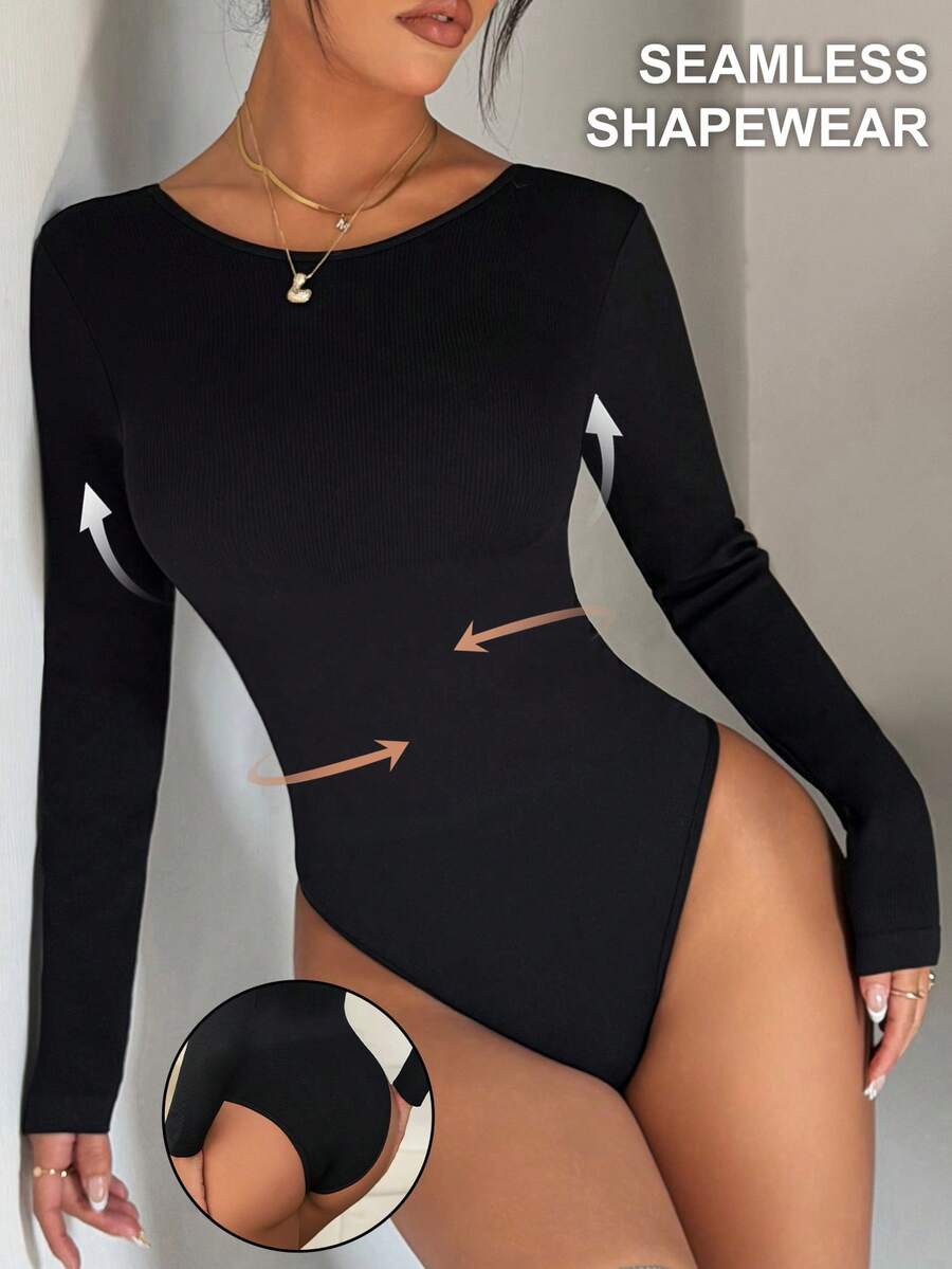 Dewbera Women's Solid Color Round Neck Long Sleeve Jumpsuit