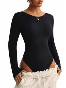 Dewbera Women's Solid Color Round Neck Long Sleeve Jumpsuit